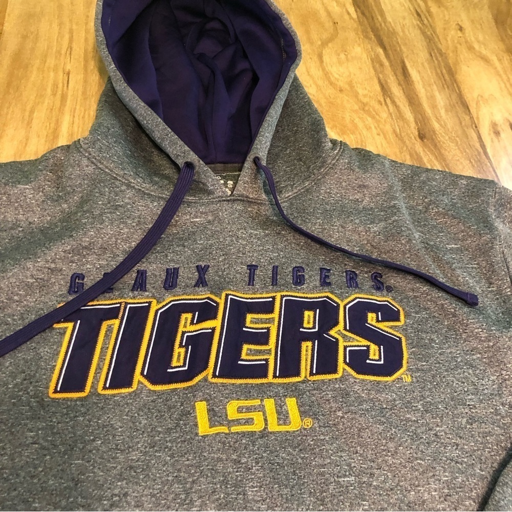 3/$25 Champion LSU Tigers Reverse Weave Hoodie Sweatshirt Pullover Gray Large - Picture 2 of 7